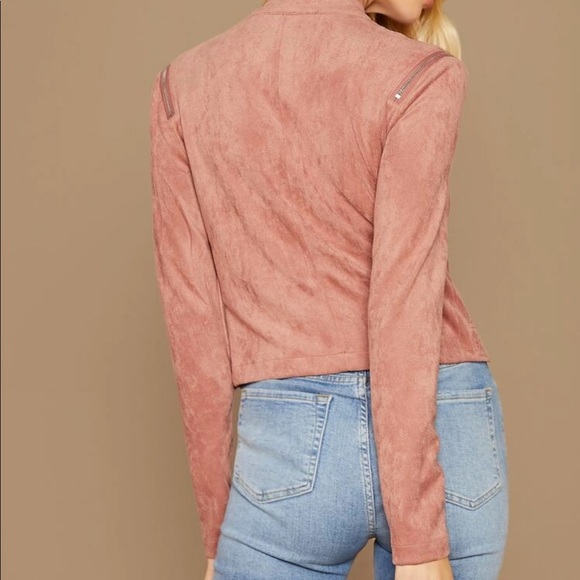 Suede moto jacket vegan pink biker - Picture 3 of 8